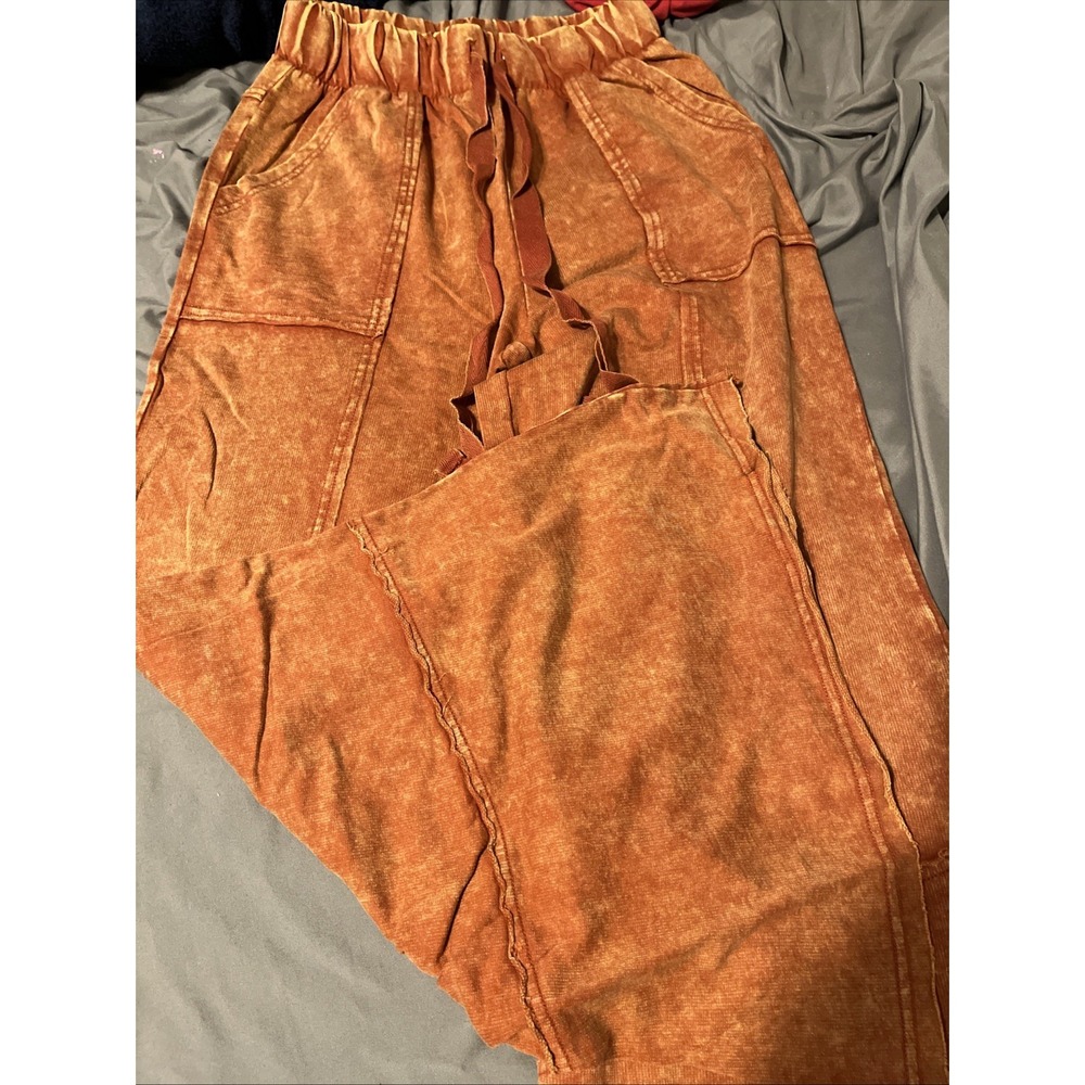 Zenana Farrah Palazzo Crop Pants Size S Orangish Rust - Picture 2 of 6